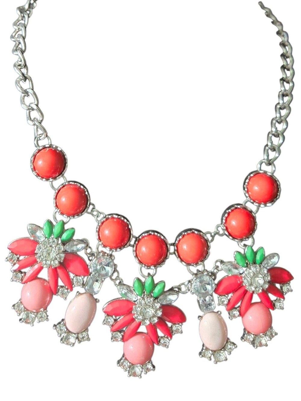 Charming Charlie Statement Coral & Pink Floral Bib Necklace
